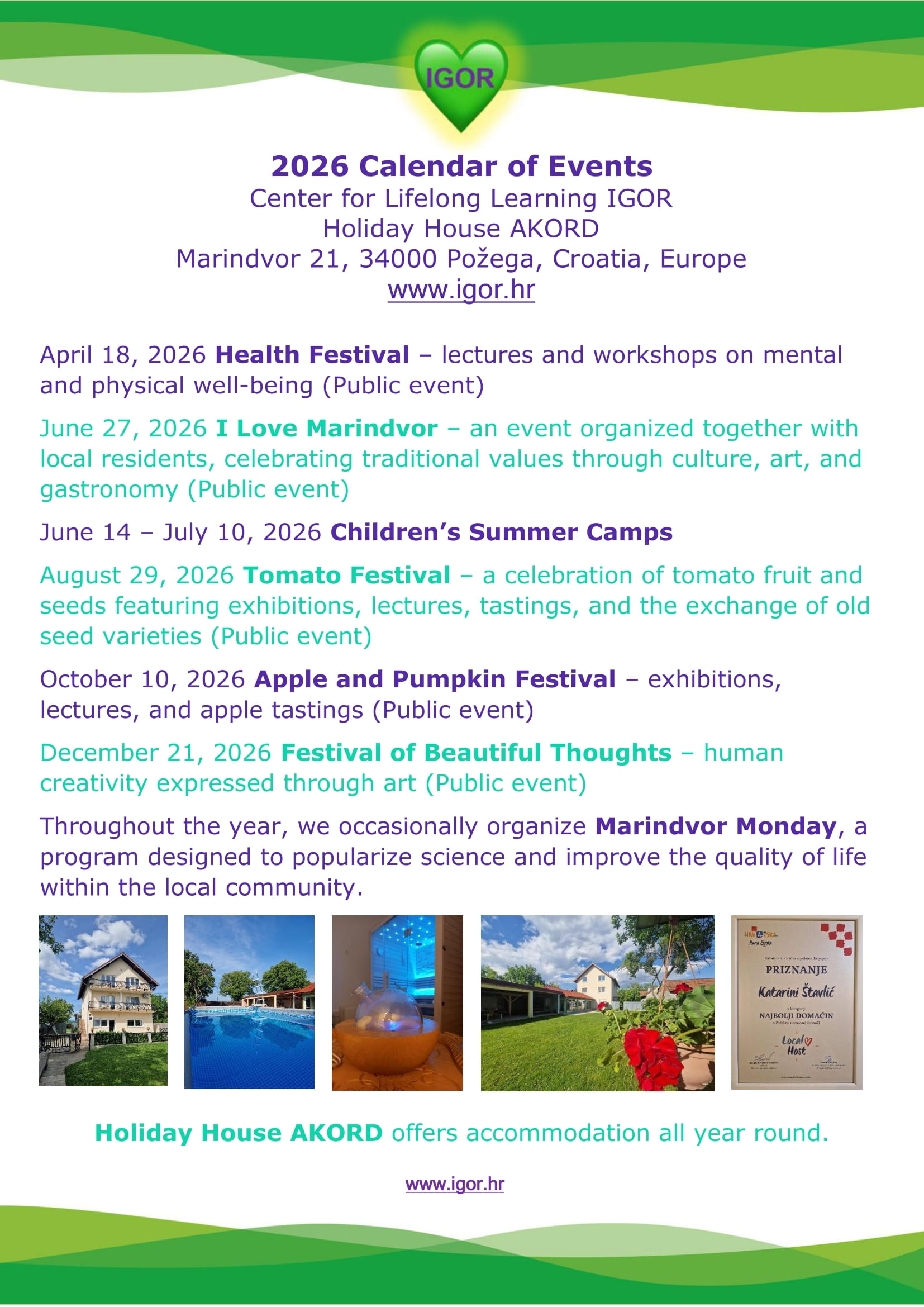 IGOR Center  2026 Calendar of Events